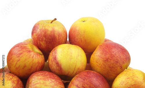 Heap of many ripe apples isolated on white background 