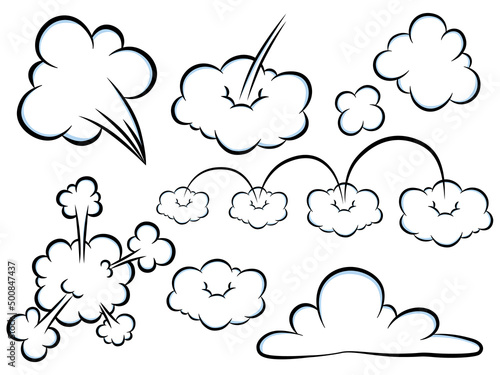 Comic style speed elements set. Bad smell smoke cloud isolated on white background.