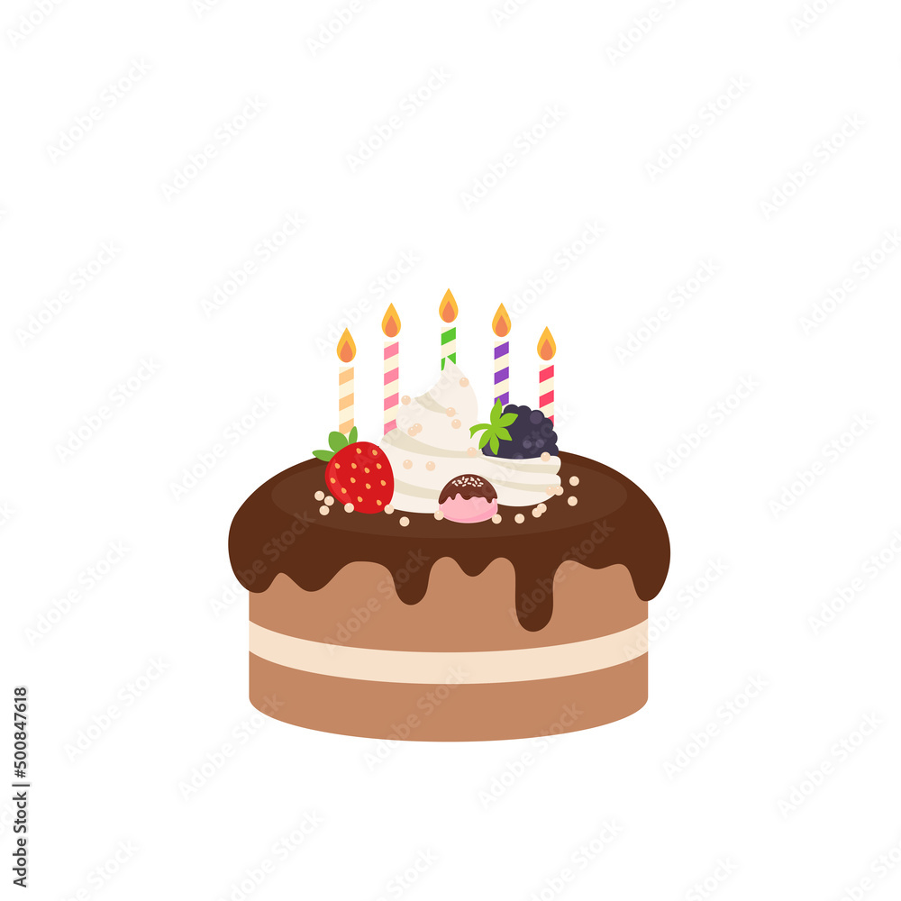 Happy birthday party birthday cake box fruit Cake Chocolate Cake Celebration Party birthday candles set isolated flat vector graphic design illustration And icon elements
