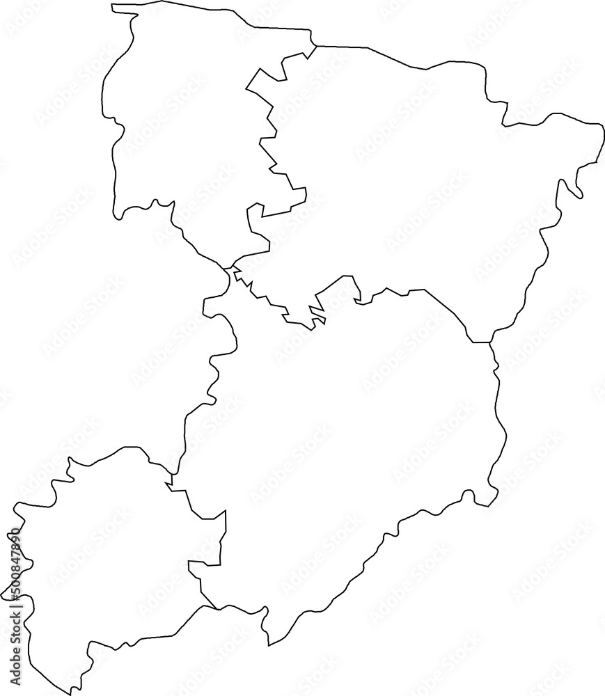 White flat blank vector map of raion areas of the Ukrainian administrative area of RIVNE OBLAST, UKRAINE with black border lines of its raions