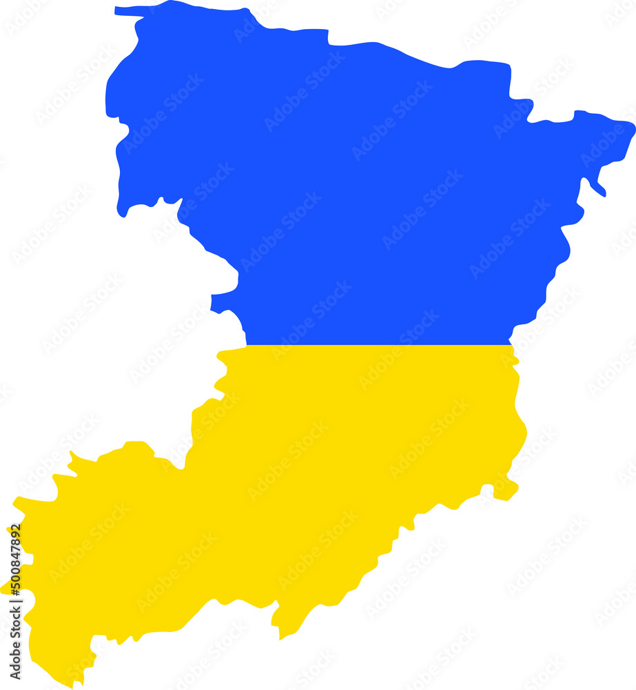 Flat vector map of the Ukrainian administrative area  of RIVNE OBLAST combined with official flag of UKRAINE