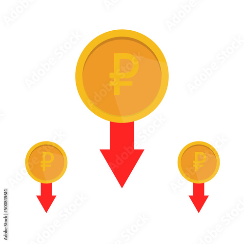 Russian ruble red downfall crisis of economy. Russian economy and national currency market crisis concept. Vector illustration.