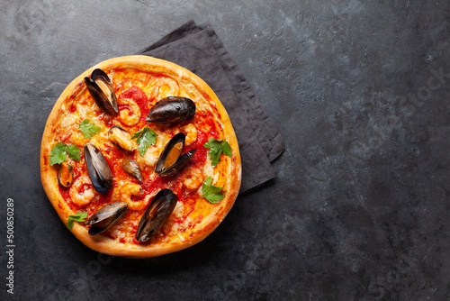 Italian cuisine. Seafood pizza