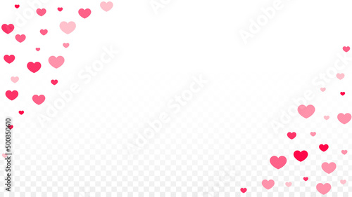 Hearts Confetti Falling Background. St. Valentine's Day pattern. Romantic Scattered Hearts Design Element. Love. Sweet Moment. Gift. Cute Element of Design for Sales or Celebration.
