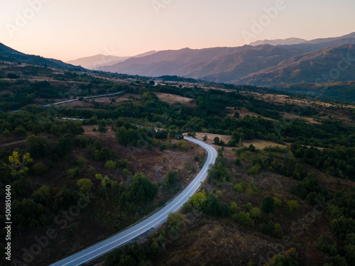 aerial view of roads in greece thessaly mountains