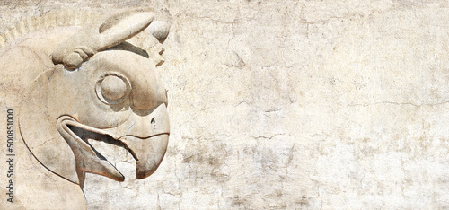 Wallpaper Mural Grunge background with stone texture and bas-relief of head of griffin Torontodigital.ca