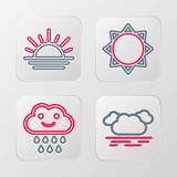 Set line Cloud, with rain, Sun and Sunset icon. Vector