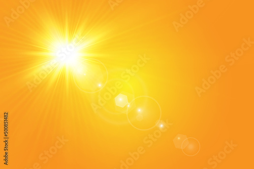 Warm sun on a yellow background. Leto.bliki solar rays.Оrange yellow background.