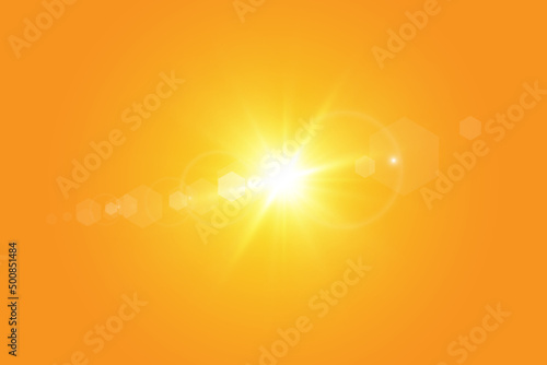 Warm sun on a yellow background. Leto.bliki solar rays.Оrange yellow background.