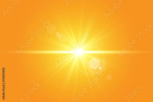 Warm sun on a yellow background. Leto.bliki solar rays.Оrange yellow background.
