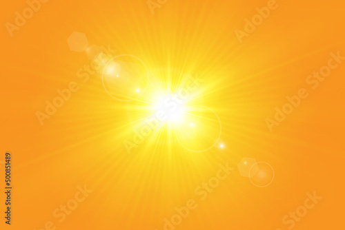 Warm sun on a yellow background. Leto.bliki solar rays.Оrange yellow background.