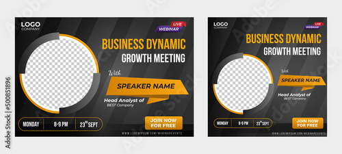 Business dynamic growth live webinar banner invitation and social media post template. Business webinar invitation design