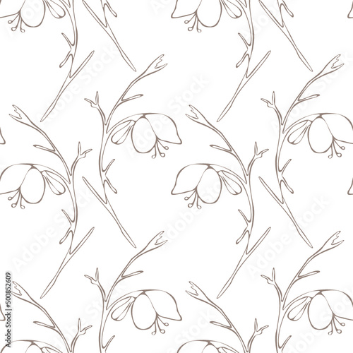 Botanical seamless pattern aconitum (wolfsbane). Illustration of wild flowers 