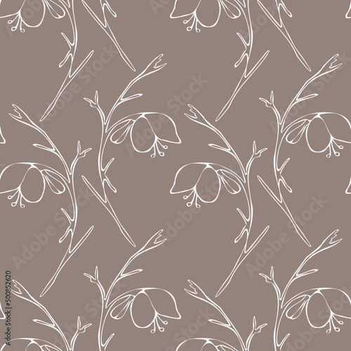 Botanical seamless pattern aconitum (wolfsbane). Illustration of wild flowers 