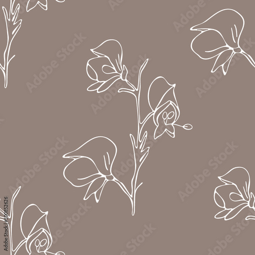 Botanical seamless pattern aconitum (wolfsbane). Illustration of wild flowers 