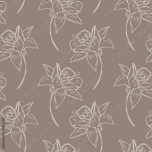 Botanical seamless pattern aconitum (wolfsbane). Illustration of wild flowers 