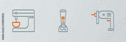 Set line Electric drill machine, mixer and Blender icon. Vector