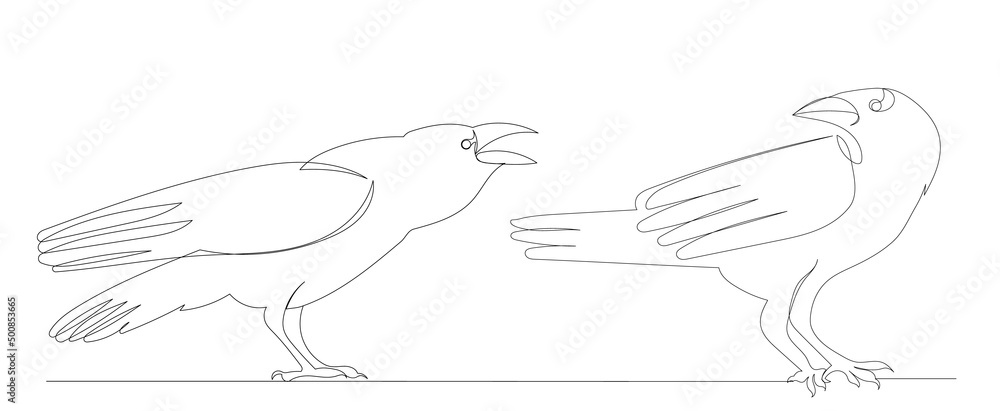 crows, bird continuous line drawing, sketch crows, bird continuous line drawing, sketch