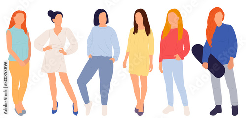 set of girls, women flat design, on white background, isolated