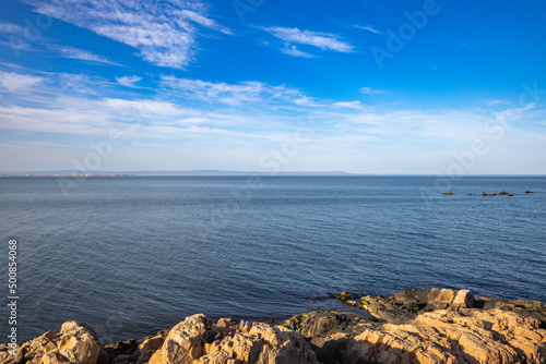 Bulgarian landscape with the Black Sea and stones at sunset