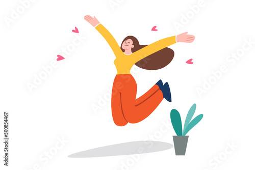woman jumping and floating high.