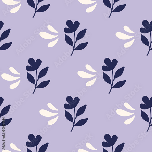 Floral vector seamless pattern. Flower on lilac background. Modern drawing illustration. Botanical fabric print, digital paper, textile design, kids and baby clothes, scrapbooking, cover.