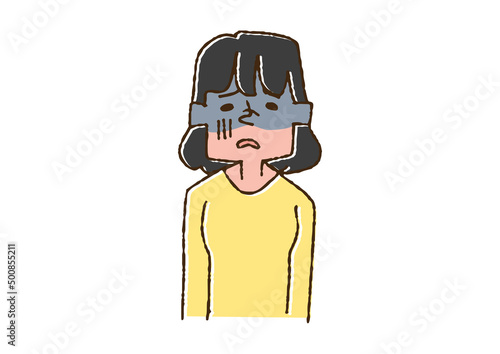 顔が真っ青になっている女性　コミカルな手書きの人物　ベクター、線画にカラー