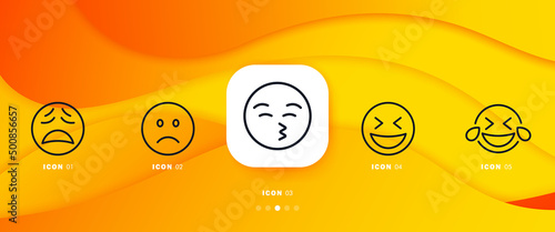 Reaction emoticons set. Sad, laughter with tears, joy, sadness and a kiss. Set of icons for presentations or web pages.