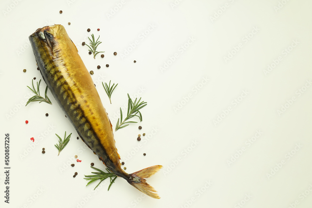 Concept of tasty food with smoked mackerel, space for text Concept of tasty food with smoked mackerel, space for text