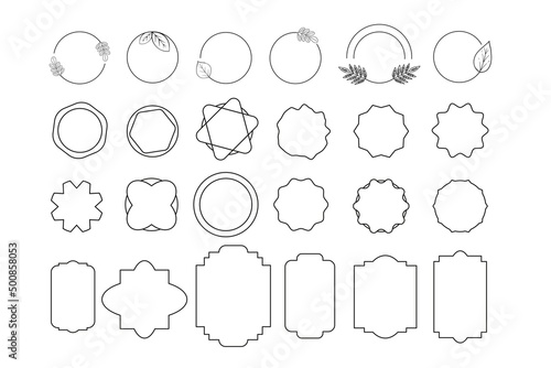 Collection of vector hand drawn logo design elements, geometric floral frames, borders, wreaths, detailed decorative illustrations.