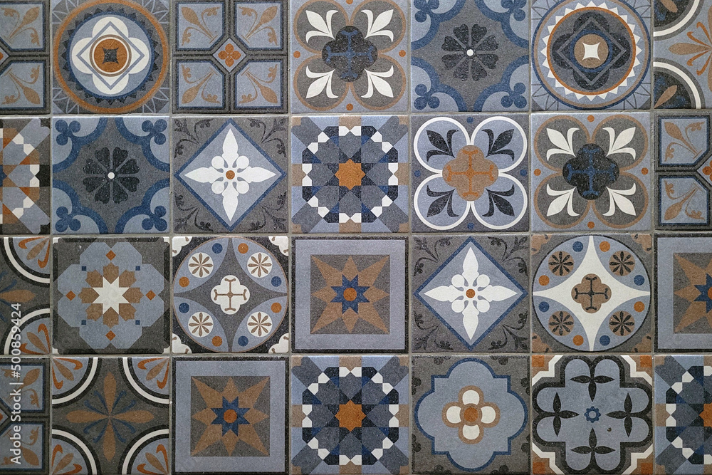 Portugal style ceramic tiles wall background.