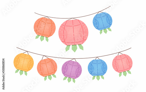Illustration of a lotus lantern isolated on a white background. Buddha's birthday decoration.