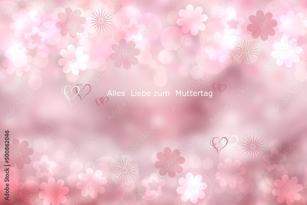 Mother's day greeting card. Abstract festive pink bokeh background texture with a Happy mothers day text in german language. Beautiful illustration of concept of love. Mother's day greeting card. Abstract festive pink bokeh background texture with a Happy mothers day text in german language. Beautiful illustration of concept of love.