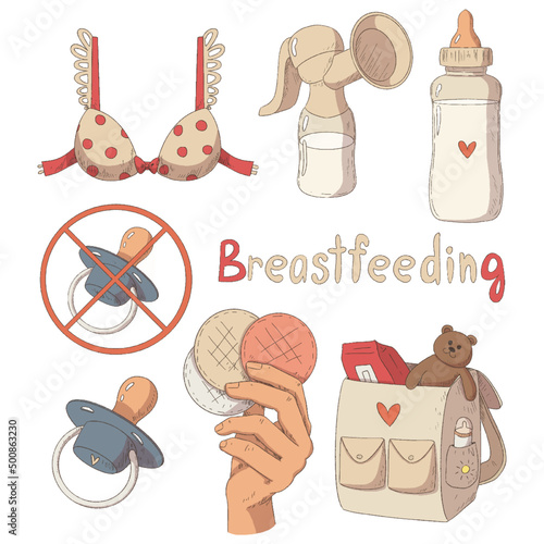 Set of accessories for breastfeeding.