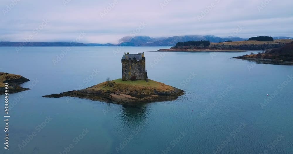 Aerial view of Castle Stalker in Scotland Aerial view of Castle Stalker in Scotland