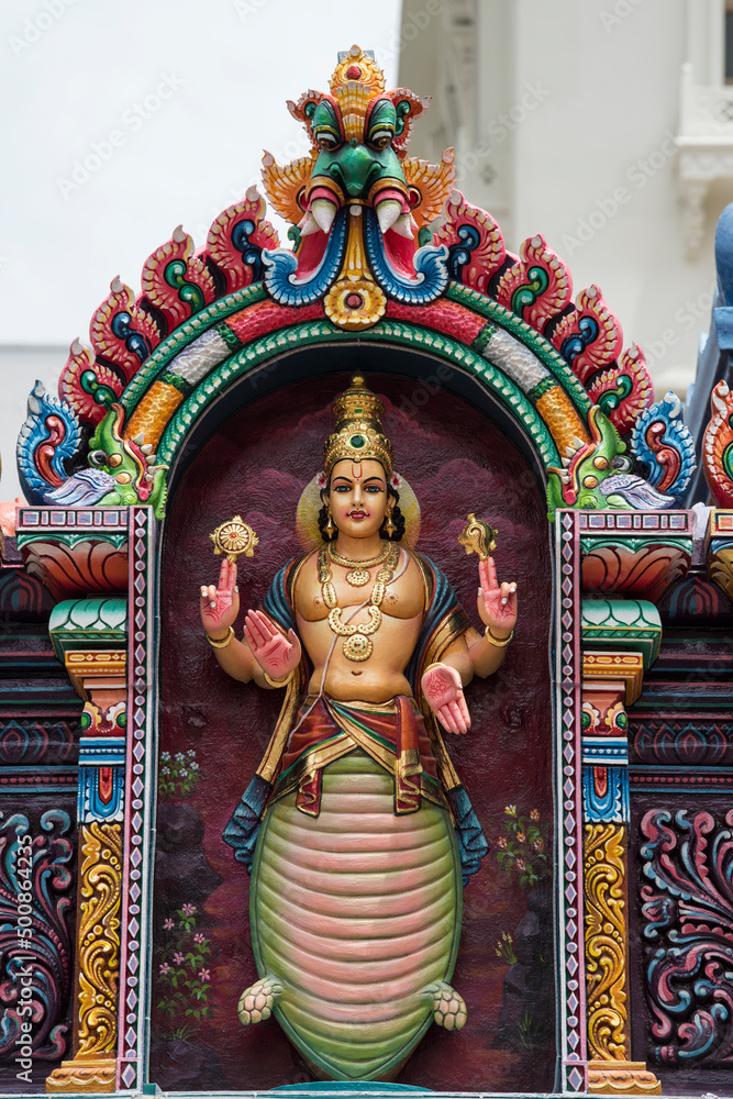Singapore City,Singapore-September 08,2019: Sri Krishnan Temple is a Hindu temple in Singapore. Built in 1870 and gazetted as a national monument of Singapore in 2014.