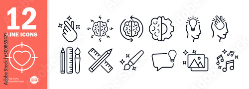 Brain work icons set. New ideas. Thinking about decisions. Making decisions. Inspiration. Neomorphism style. vector eps 10.