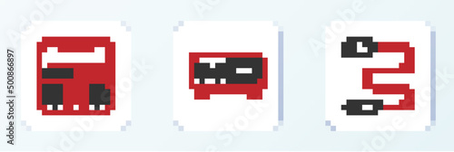 Set line Audio jack, Home stereo with speakers and Guitar amplifier icon. Vector