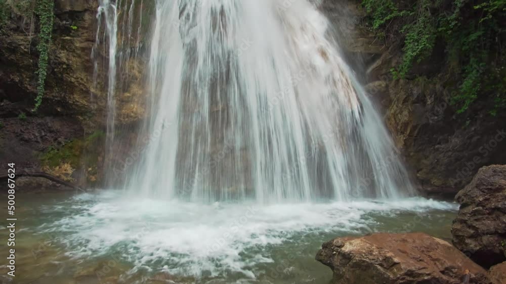 Waterfall in spring forest. Nature video. Waterfall in spring forest. Nature video.