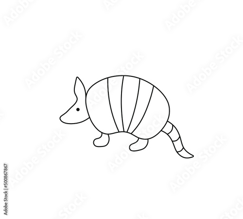Vector isolated cute cartoon armadillo colorless black and white contour line drawing