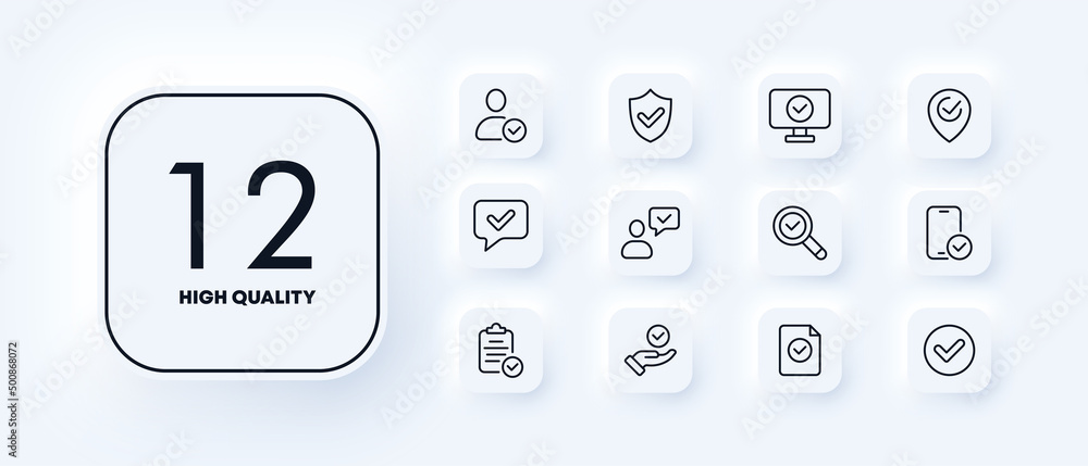 Consent icons set. Successful online purchase. PC is clean. Search for errors. Correct message. The payment went through successfully. Neomorphism style. vector eps 10 Consent icons set. Successful online purchase. PC is clean. Search for errors. Correct message. The payment went through successfully. Neomorphism style. vector eps 10