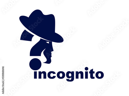 Incognito vector concept question mark with hat like a spy, criminal hiding his person, against law illegal man, unidentified person.