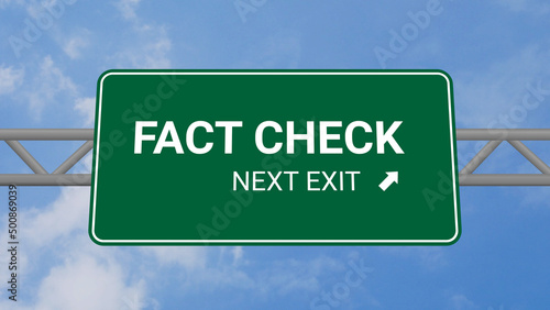 Next Exit is Fact Check Highway Road Sign on Clear Blue Sky with Rapid Moving Clouds