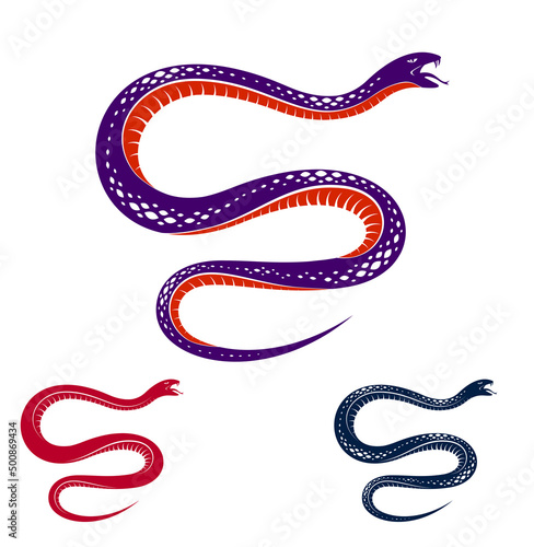 Snake vector tattoo, deadly poison dangerous serpent, venom aggressive predator reptile animal vintage style illustration.