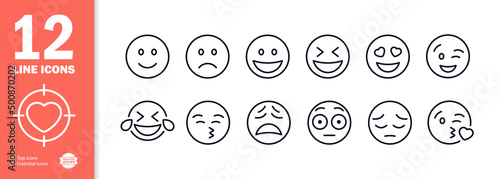 Reaction icon set. Communication. Emoticons. Reaction to a message. Joy, sadness, sadness and love. Neomorphism style.
