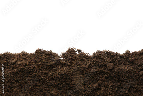 Pile of soil on white background, top view