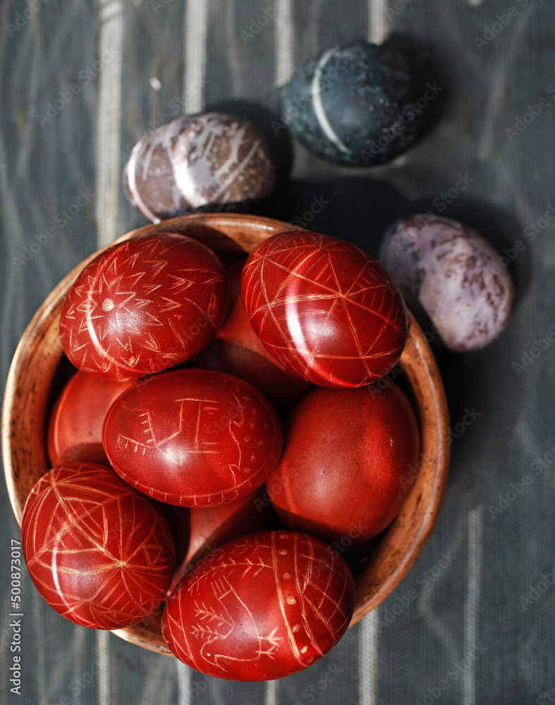 Obraz premium painted easter eggs with ukrainian ornaments 