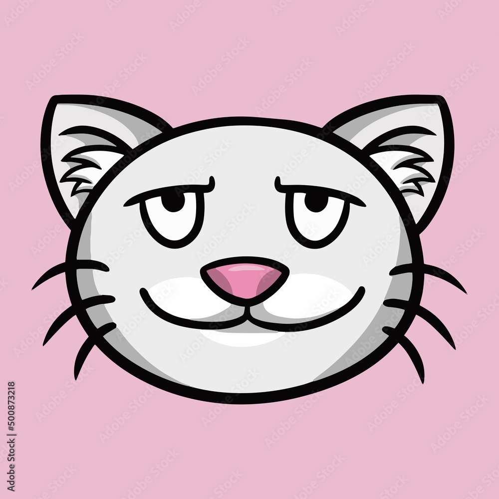 A gray contented cat, a cat's muzzle, a cartoon vector illustration