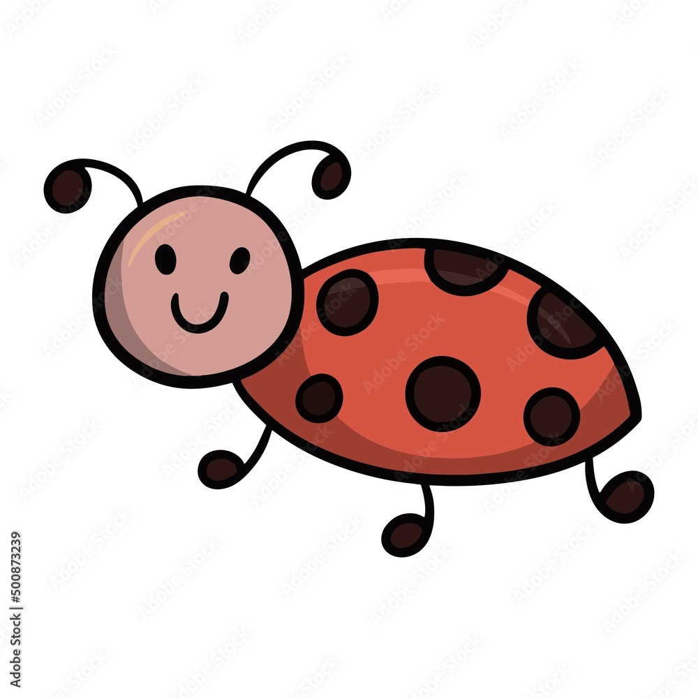 Obraz premium Cute bug, red ladybug, insect, cartoon vector illustration