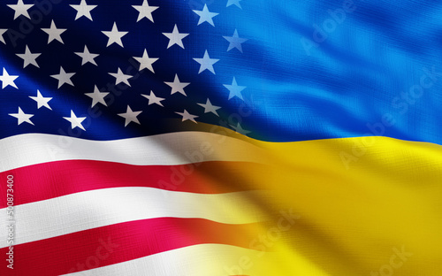 usa and ukraine flags, 3d render, 3d illustation